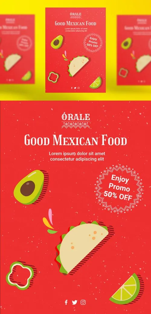 墨西哥鸡肉卷快餐饮食美食宣传海报广告PSD模板素材 Mexican food post template