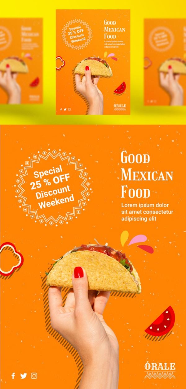墨西哥鸡肉卷快餐饮食美食宣传海报广告PSD模板素材 Mexican food post template