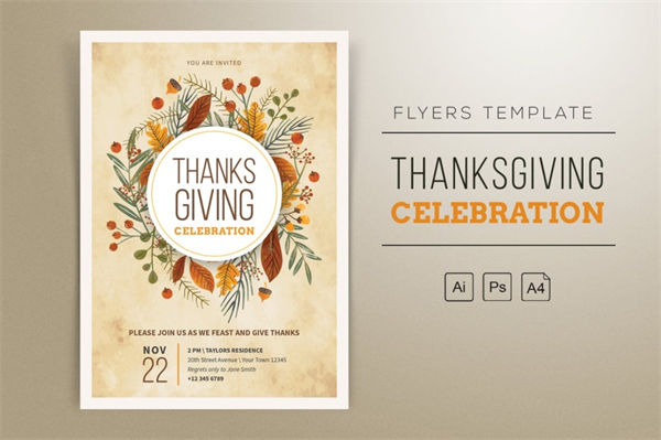 时尚高端简约优雅的感恩节海报宣传单thanksgiving-flyers