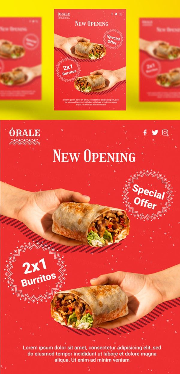 墨西哥鸡肉卷快餐饮食美食宣传海报广告PSD模板素材 Mexican food post template