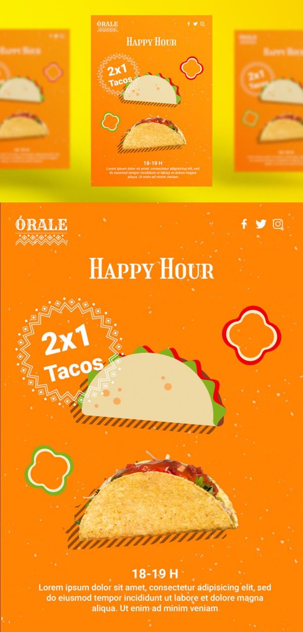 墨西哥鸡肉卷快餐饮食美食宣传海报广告PSD模板素材 Mexican food post template