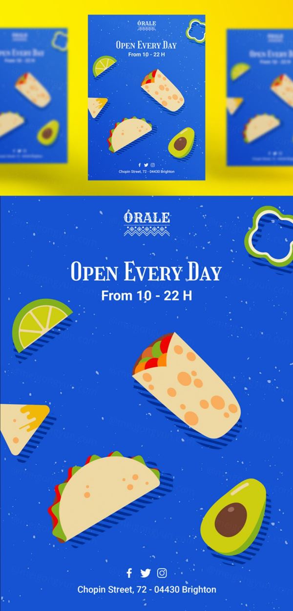 墨西哥鸡肉卷快餐饮食美食宣传海报广告PSD模板素材 Mexican food post template