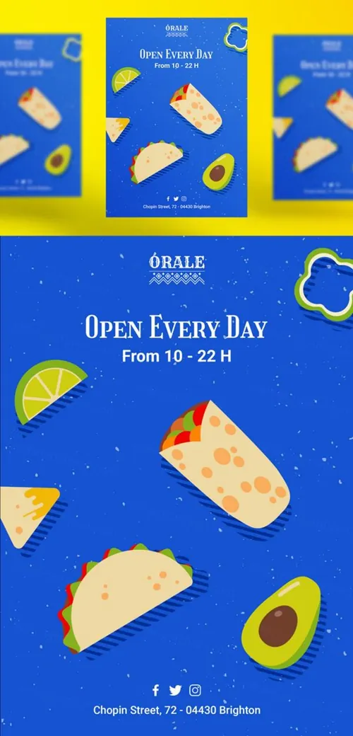 墨西哥鸡肉卷快餐饮食美食宣传海报广告PSD模板素材 Mexican food post template