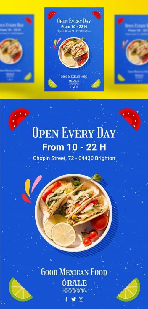 墨西哥鸡肉卷快餐饮食美食宣传海报广告PSD模板素材 Mexican food post template