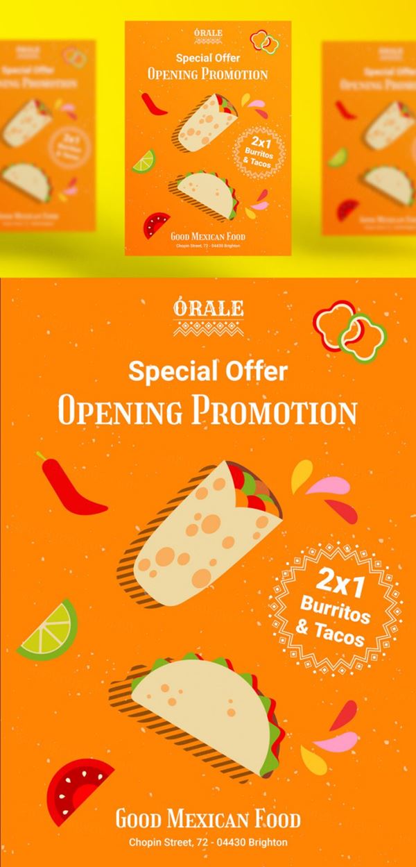 墨西哥鸡肉卷快餐饮食美食宣传海报广告PSD模板素材 Mexican food post template