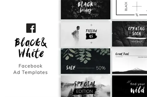 时尚高端黑白配色的社交媒体海报black-white-facebook