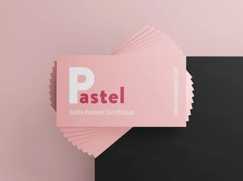 女性粉色系小清新名片设计提案样机PSD模板素材 Pastel business cards mockup