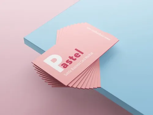 女性粉色系小清新名片设计提案样机PSD模板素材 Pastel business cards mockup