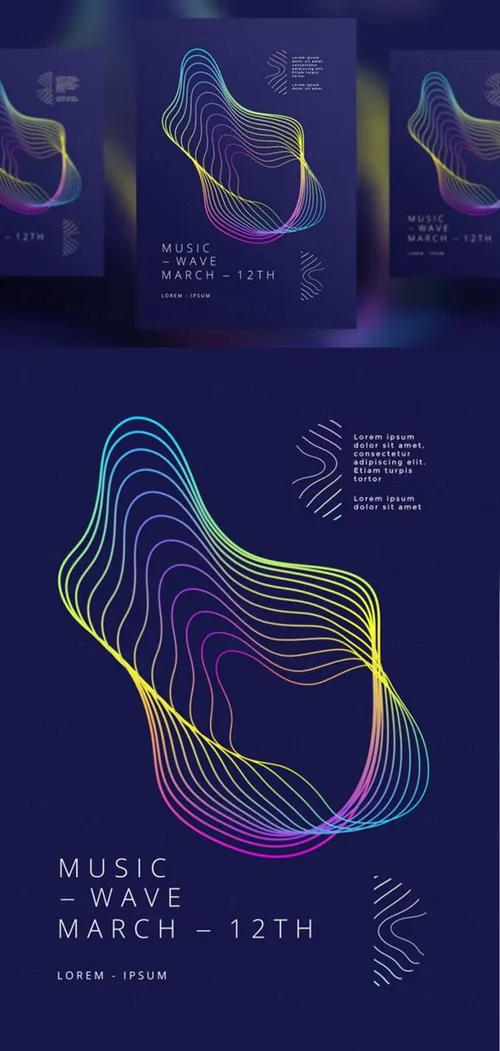 抽象渐变线波音乐波浪海报设计矢量素材