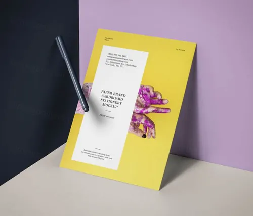 A4传单样机和漂浮的笔 Psd Paper Brand Mockup Vol6