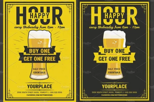 啤酒欢乐时光传单模板 Beer Happy Hour Flyer Template