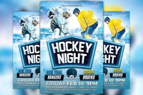 曲棍球之夜传单模板 Hockey Night Flyer Template