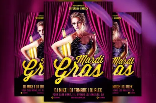 狂欢节传单模板 Mardi Gras Party Flyer Template