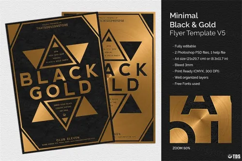极简主义黑金海报模板 Minimal Black Gold Flyer