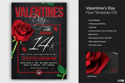 情人节传单PSD V15 Valentines Day Flyer