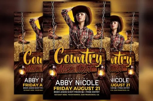 乡村海报音乐模板 Country Music Night Flyer