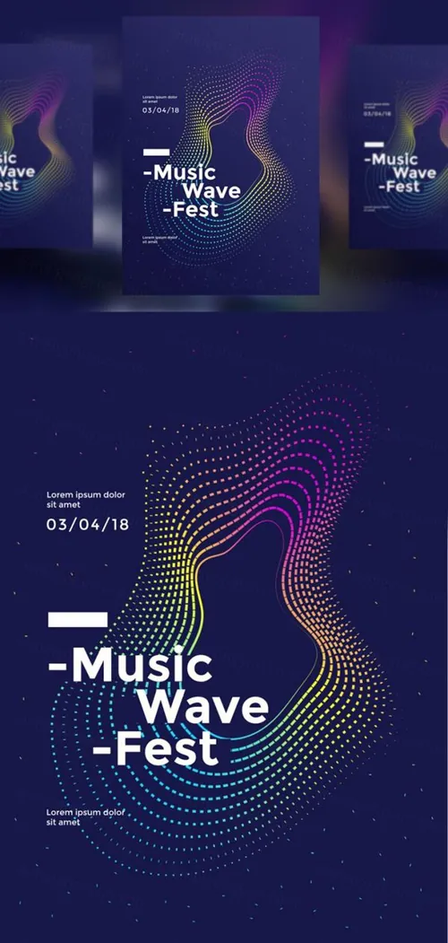 抽象渐变线波音乐波浪海报设计矢量素材