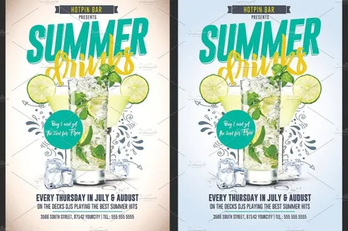 夏季饮品推广单张模板 Summer Drinks Promotion Flyer