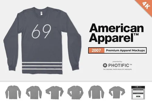 美式长袖T恤4K高清服饰贴图展示样机模版 American Apparel 2007 Shirt Mockups