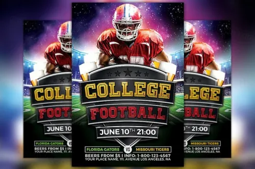 美式足球橄榄球海报模板 College Football Flyer Template
