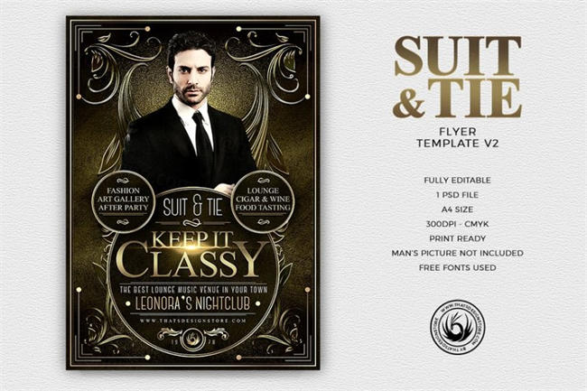 西装领带传单PSD模板V2 Suit and Tie Flyer