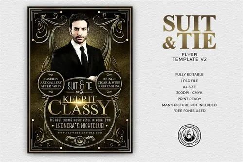 西装领带传单PSD模板V2 Suit and Tie Flyer