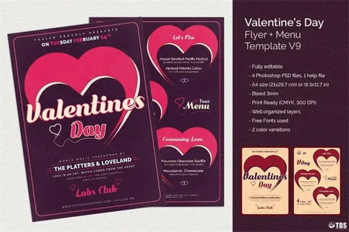 情人节海报模板v9 Valentines Day Flyer Menu