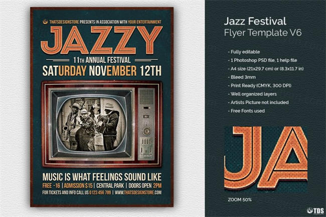 爵士乐节传单模板V6 Jazz Festival Flyer Template