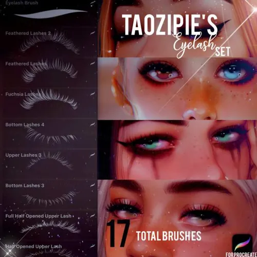 卡通动漫插画二次元美女睫毛笔刷套装 Taozipie - Eyelash Set For Procreate