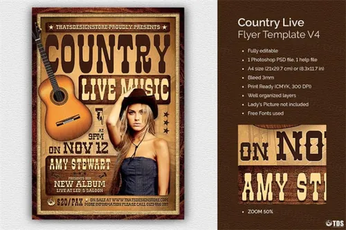 经典乡村海报模板 Country Live Flyer