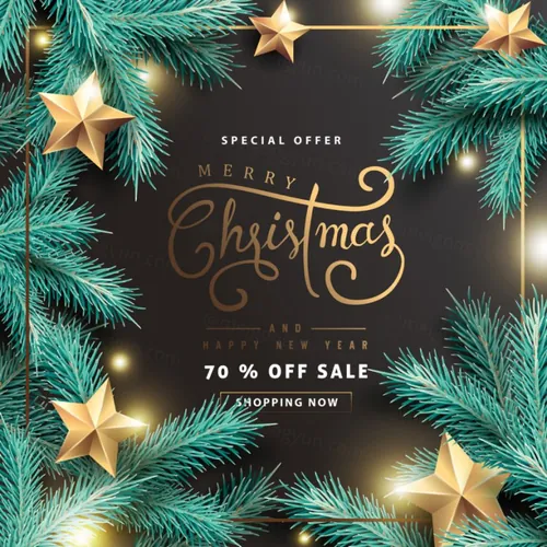 圣诞树冷杉树枝写实风格圣诞节新年促销海报EPS矢量模板素材