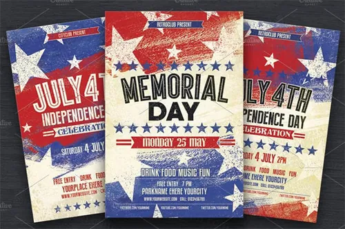 美国阵亡将士纪念日传单模板 July 4th amp;amp; Memorial