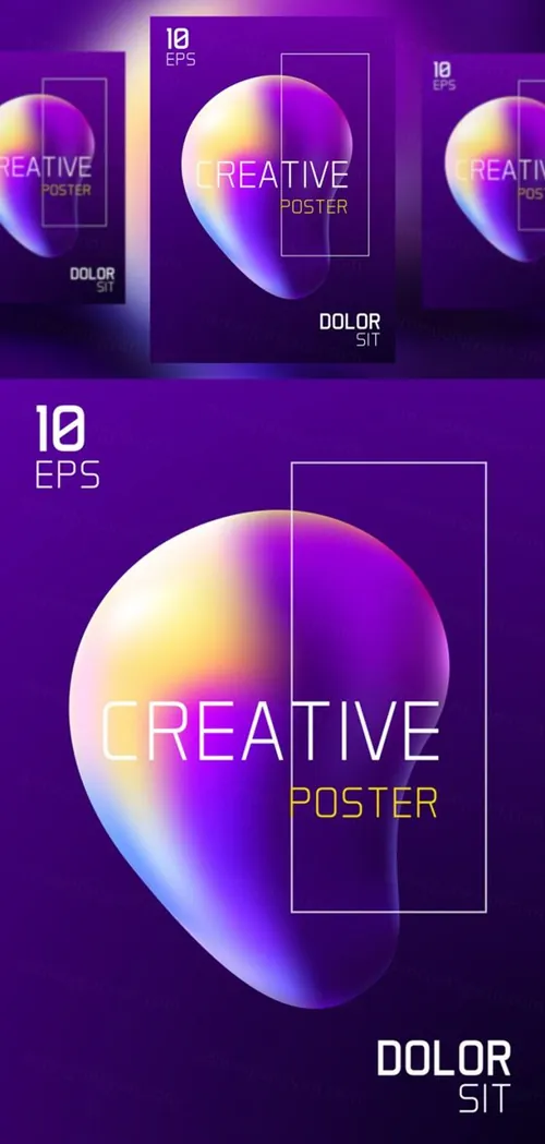 现代抽象液体渐变音乐节A4广告海报设计模板 Trendy Vector Fluid Gradient A4