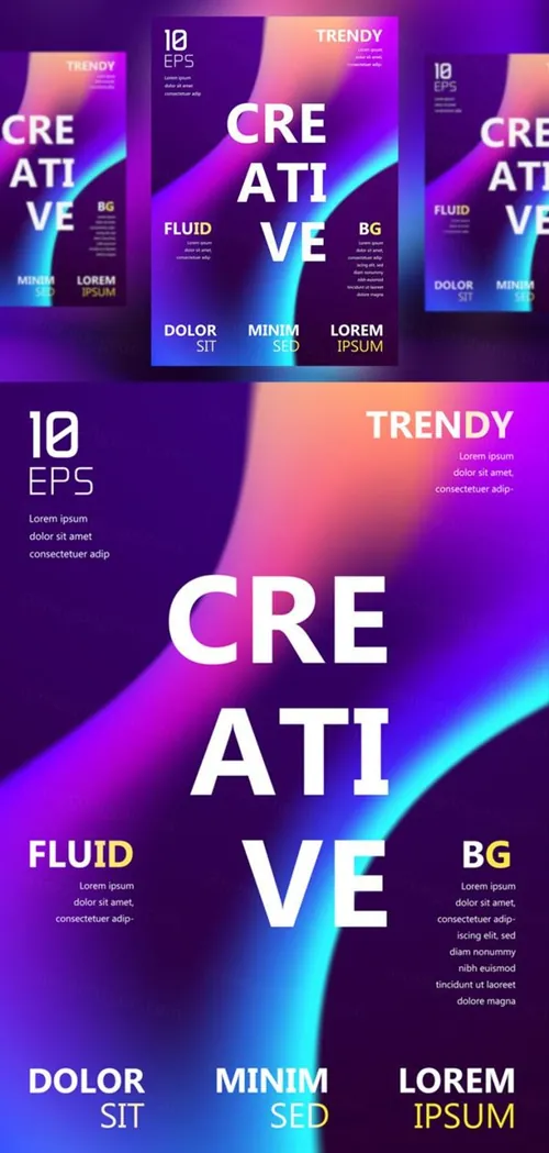 现代抽象液体渐变音乐节A4广告海报设计模板 Trendy Vector Fluid Gradient A4