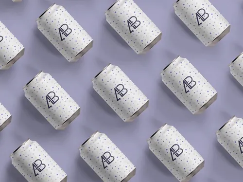 哑光等距视角易拉罐贴图展示模版 Matte Soda Can Top View Mockup