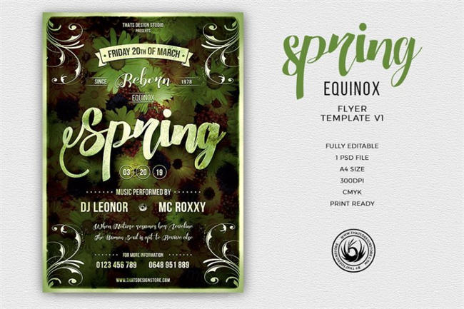 春季背景传单海报PSD模板v1 Spring Equinox Flyer