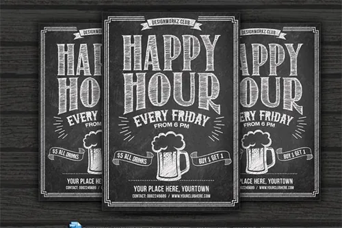 欢乐时光黑板传单 Happy Hour Chalkboard Flyer