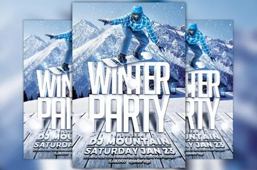 冬季滑雪俱乐部动态传单模板 Winter Party Flyer