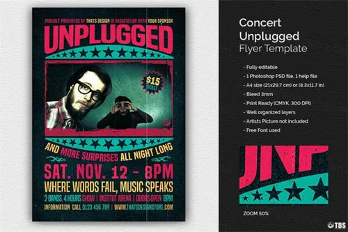 音乐会海报模板 Concert Unplugged Flyer