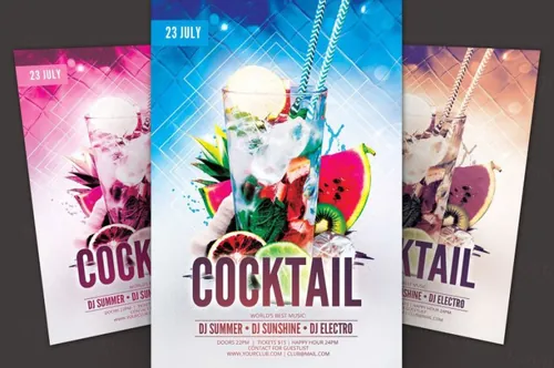 夏季鸡尾酒会海报模板 Cocktail Flyer Template