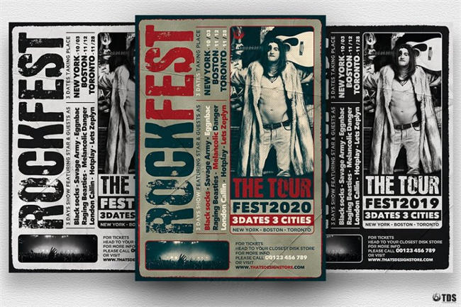 摇滚音乐活动传单PSD模板 Distressed Rockfest