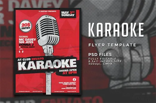 卡拉OK音乐主题传单模板 Karaoke Flyer Template