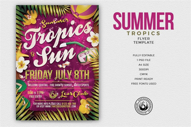 热带风格传单模板 Summer Tropics Flyer