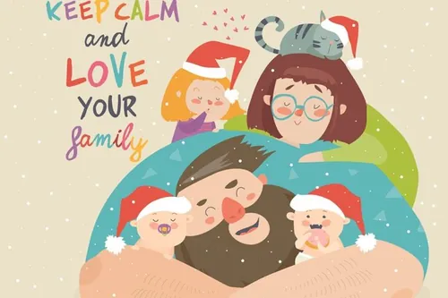 可爱的圣诞主题家庭矢量插画 elements-portrait-of-cute-christmas-family-vector-...