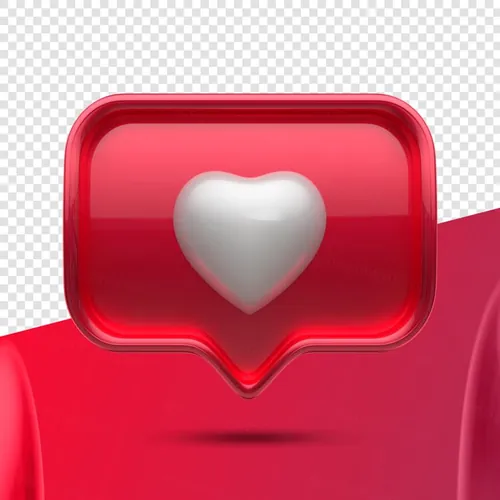 三维立体Ins图标素材 Red button with white heart like 3d
