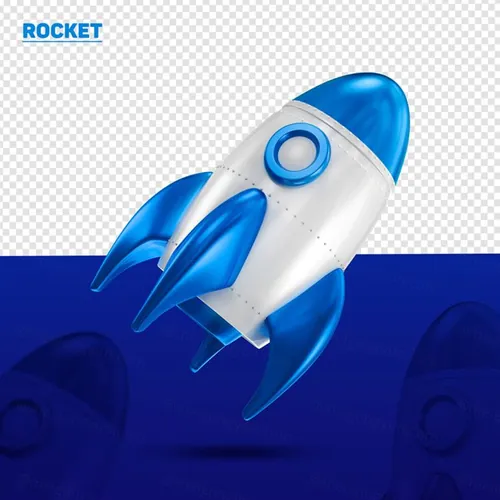 三维立体火箭图标素材 Rocket blue 3d left for composition
