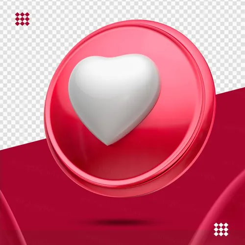 三维立体Ins图标素材 Red button with white heart like 3d