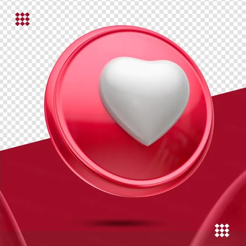 三维立体Ins图标素材 Red button with white heart like 3d