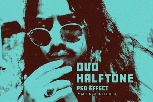 潮流复古半色调网点图片特效处理滤镜PS置换模板素材 Duot