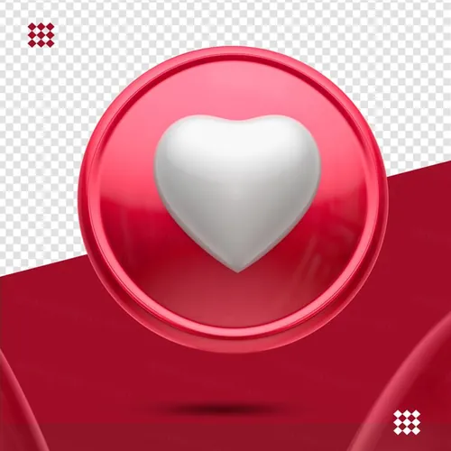 三维立体Ins图标素材 Red button with white heart like 3d